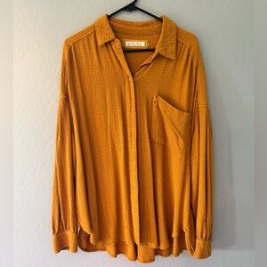 Free People Textured Oversized Button-Up in Mustard Gold